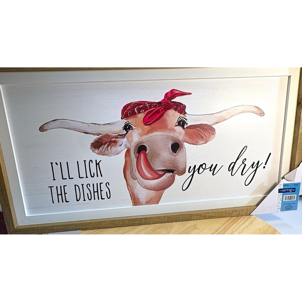 Hobby Lobby Framed Cow Wall Sign I'll Lick the Dishes you dry 24x12 HL9208035